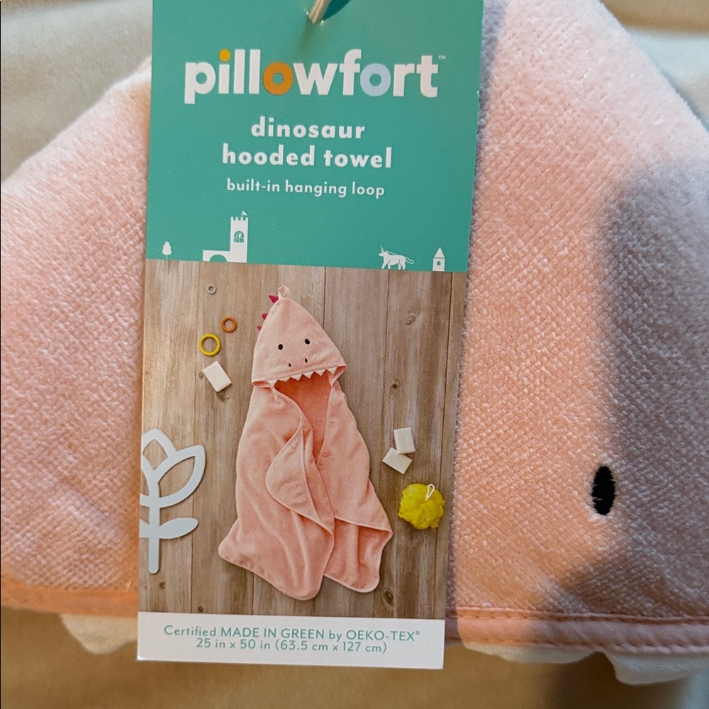 Pillowfort Pink Dinosaur Hooded Towel - Picture 2 of 2